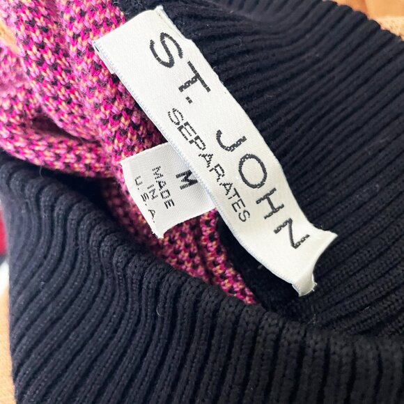 St John Sweater Pullover Turtle Neck Animal Geometric Ribbon Long Sleeve - Picture 6 of 6